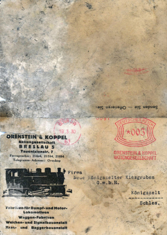 7 Zewnętrzna strona korespondencji wysłanej przez firmę dostarczajacą materiały i urządzenia kolejowe, adresowana do kopalni żwiru w Jaworzynie Śląskiej